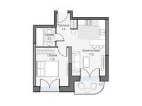 Планировка 1-комнатной квартиры, 37,45 м2