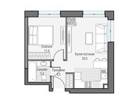 Планировка 1-комнатной квартиры, 37,84 м2