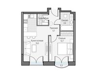 Планировка 1-комнатной квартиры, 44,02 м2