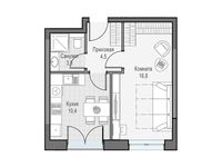 Планировка 1-комнатной квартиры, 35,42 м2