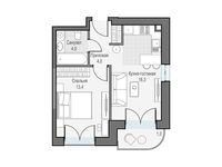 Планировка 1-комнатной квартиры, 38,61 м2