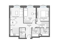 Планировка 2-комнатной квартиры, 72,48 м2