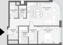 Планировка 1-комнатной квартиры, 72,6 м2