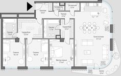 Планировка 3-комнатной квартиры, 160,6 м2