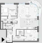 Планировка 2-комнатной квартиры, 122 м2