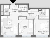 Планировка 2-комнатной квартиры, 74,3 м2