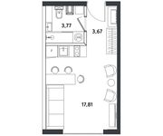 Планировка 1-комнатной квартиры, 25,25 м2