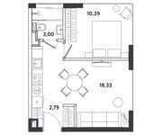 Планировка 2-комнатной квартиры, 34,51 м2