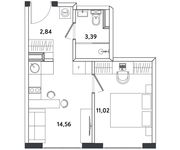 Планировка 2-комнатной квартиры, 31,81 м2