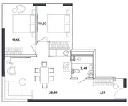 Планировка 3-комнатной квартиры, 59,94 м2