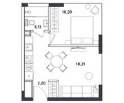 Планировка 2-комнатной квартиры, 34,03 м2