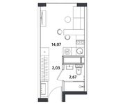 Планировка 1-комнатной квартиры, 18,77 м2