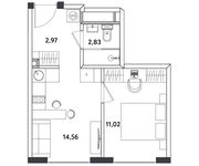 Планировка 2-комнатной квартиры, 31,38 м2