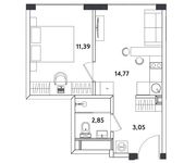 Планировка 2-комнатной квартиры, 32,71 м2