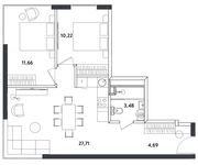 Планировка 3-комнатной квартиры, 57,76 м2