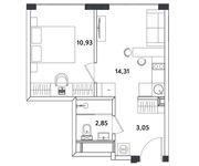 Планировка 2-комнатной квартиры, 31,14 м2