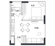 Планировка 2-комнатной квартиры, 32,28 м2