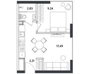 Планировка 2-комнатной квартиры, 31,77 м2