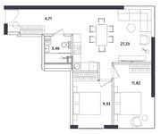 Планировка 3-комнатной квартиры, 57,14 м2