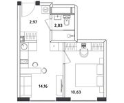 Планировка 2-комнатной квартиры, 30,59 м2
