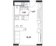 Планировка 1-комнатной квартиры, 25,72 м2