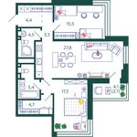 Планировка 2-комнатной квартиры, 85 м2