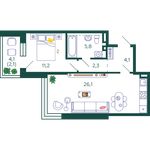 Планировка 1-комнатной квартиры, 51,6 м2