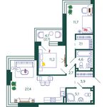 Планировка 2-комнатной квартиры, 75,8 м2