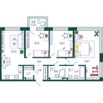 Планировка 3-комнатной квартиры, 96,5 м2