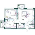 Планировка 2-комнатной квартиры, 75,8 м2