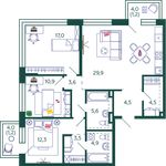 Планировка 3-комнатной квартиры, 99,1 м2