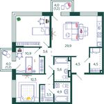 Планировка 3-комнатной квартиры, 99,1 м2