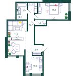 Планировка 2-комнатной квартиры, 75,5 м2