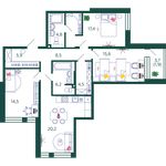 Планировка 3-комнатной квартиры, 99,5 м2