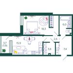 Планировка 1-комнатной квартиры, 55,9 м2