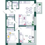 Планировка 2-комнатной квартиры, 74,8 м2