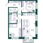 Планировка 2-комнатной квартиры, 59,5 м2