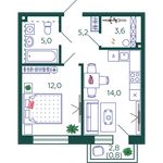 Планировка 1-комнатной квартиры, 40,6 м2