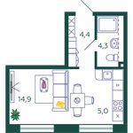 Планировка квартиры студии, 28,6 м2