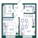Планировка 1-комнатной квартиры, 37,4 м2