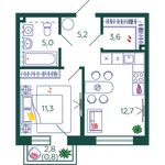 Планировка 1-комнатной квартиры, 38,6 м2