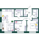 Планировка 2-комнатной квартиры, 58,2 м2