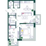 Планировка 2-комнатной квартиры, 76 м2