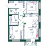 Планировка 2-комнатной квартиры, 57,7 м2