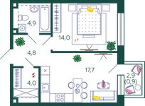 Планировка 1-комнатной квартиры, 46,3 м2