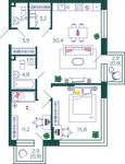 Планировка 2-комнатной квартиры, 73,5 м2