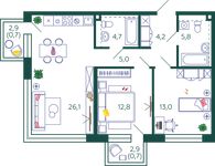 Планировка 2-комнатной квартиры, 73,4 м2