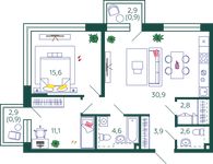Планировка 2-комнатной квартиры, 73,3 м2