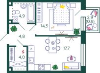 Планировка 1-комнатной квартиры, 46,8 м2