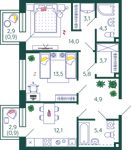 Планировка 2-комнатной квартиры, 68,6 м2
